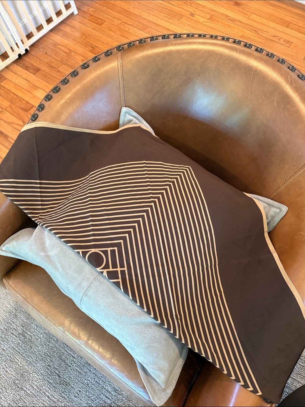 Toteme Silk Centered Monogram Scarf in Brown/Nougat - Picture 3 of 9